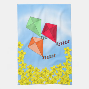 Mustard Flowers and Kites and Clouds Kitchen Towel