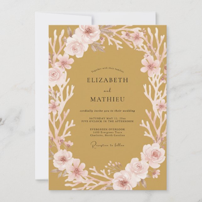 Mustard Gentle Blossom Wedding Invitation (Front)