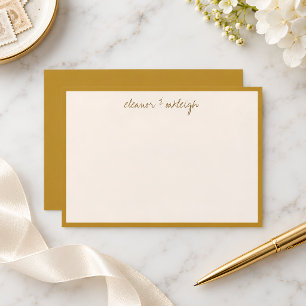 Mustard Gold Border Handwritten Script Stationery Thank You Card