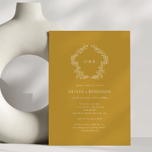 Mustard Gold Botanical Wreath Classic Wedding Invitation