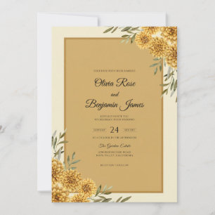 Mustard Gold Chrysanthemum Eucalyptus Wedding Invitation
