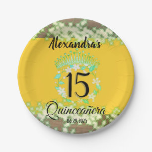 Mustard Gold Elegant Quinceanera Celebration Paper Plate