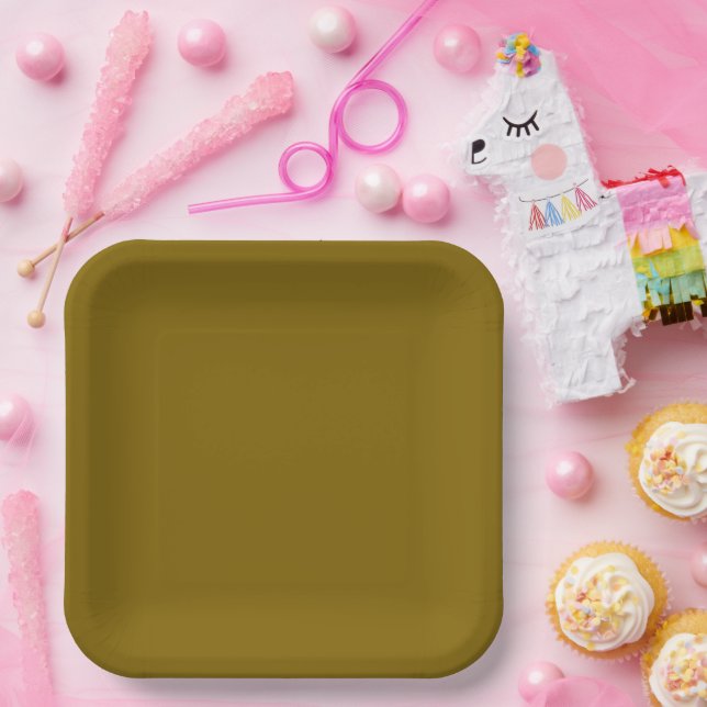 mustard-gold paper plate features a simple (Party)
