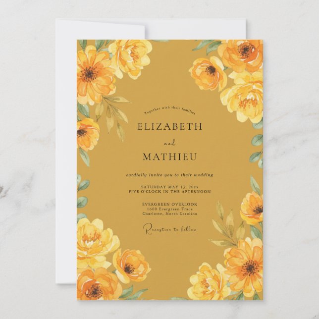 Mustard Gold Peony Wedding Invitation (Front)