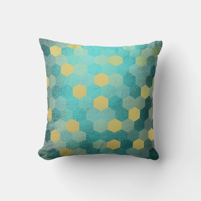 Mustard Gold Purple Teal Grey Honeycumb IT- DESIGN Throw Pillow (Front)