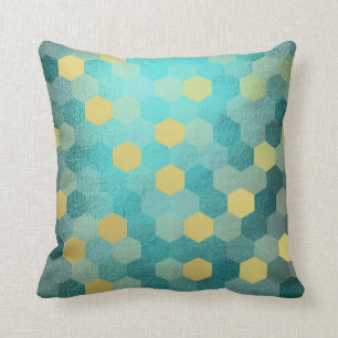 Mustard Gold Purple Teal Grey Honeycumb IT- DESIGN Throw Pillow