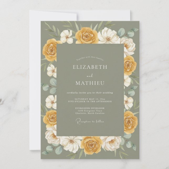 Mustard Gold Wreath Wedding Invitation (Front)