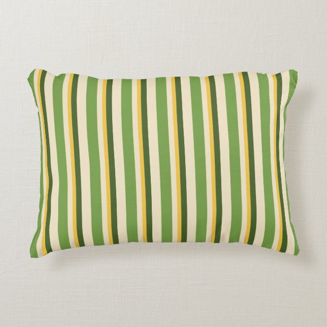  Mustard Green Cream Coordinating Stripe  Accent Pillow (Front)