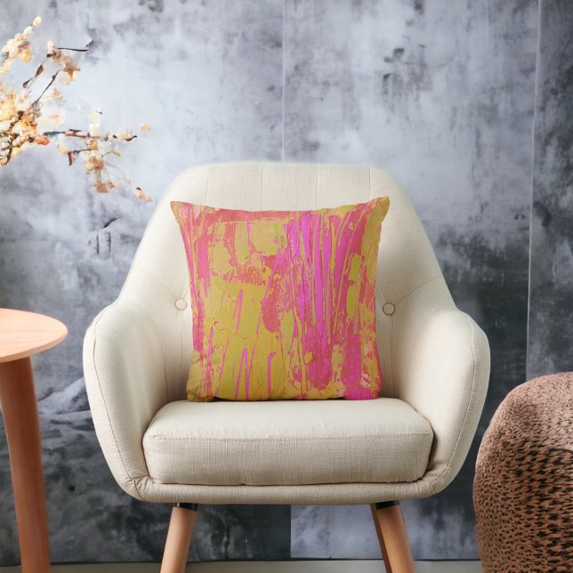 Mustard Hot Pink Artistic Contemporary Throw Pillow (Creator Uploaded)