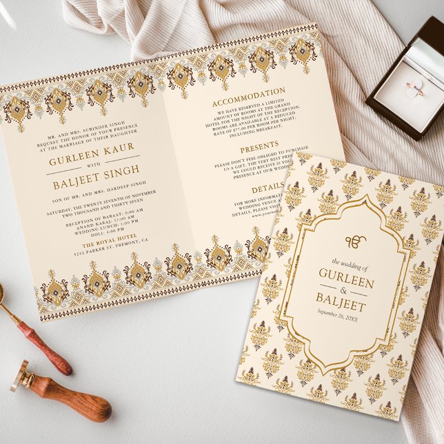 Mustard Ikat All in One Anand Karaj Sikh Wedding Invitation (Creator Uploaded)