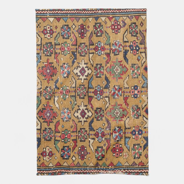 Mustard Khyrdagyd 19th Century Colourful Dark Red Kitchen Towel (Vertical)