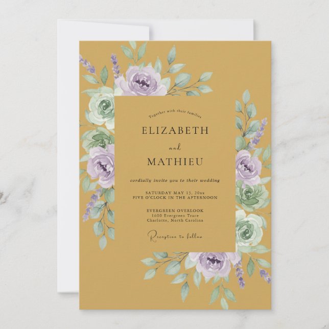 Mustard Lavender Ethereal Bloom Wedding Invitation (Front)