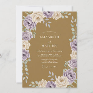 Mustard Lavender Rose Wedding Invitation