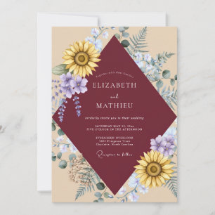 Mustard Lavender Sunflower Eucalyptus Wedding Invitation