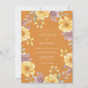 Mustard Lilac Ranunculus Eucalyptus Wedding Invitation