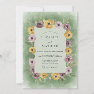 Mustard Lilac Ranunculus Soft Eucalyptus Wedding Invitation
