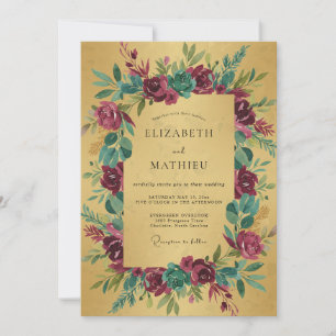 Mustard Maroon Rose Wedding Invitation
