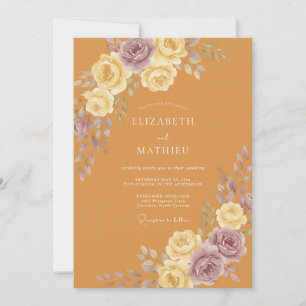 Mustard Mauve Rose Wedding Invitation