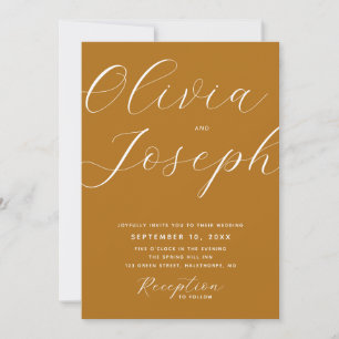 Mustard minimalist script photo wedding + QR code Invitation