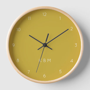 Mustard Monogram   Initials Modern Stylish Yellow Clock