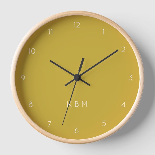Mustard Monogram | Initials Modern Stylish Yellow Clock (Front)