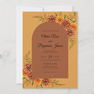Mustard Ochre Dahlia Wedding Invitation