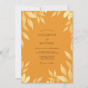 Mustard Ochre Leafy Wedding Invitation