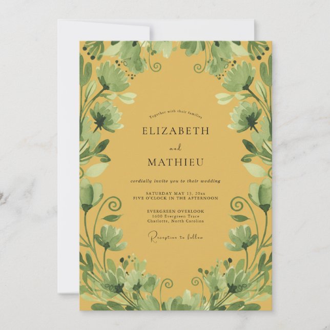 Mustard Olive Foliage Eucalyptus Wedding Invitation (Front)