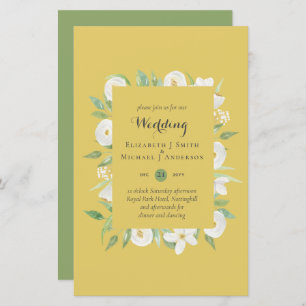 Mustard Olive Magnolia Budget Wedding Invite A9