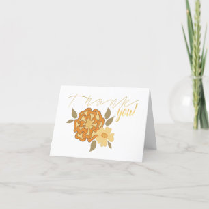 Mustard Orange Flowers Green Vines Motif Thank You Card