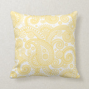 Mustard Paisley Floral Swirl Throw Pillow
