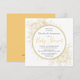 Mustard Peony Modern Floral Toile Baby Shower Invitation