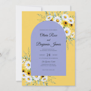 Mustard Periwinkle Daisy Eucalyptus Wedding Invitation