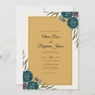 Mustard Petrol Watercolor Wedding Invitation