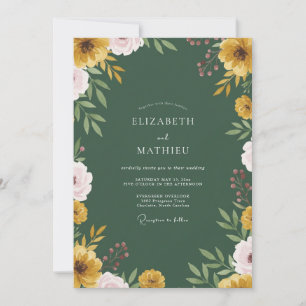 Mustard Pink Leafy Wedding Invitation
