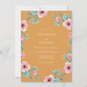 Mustard Pink Poppy Wedding Invitation