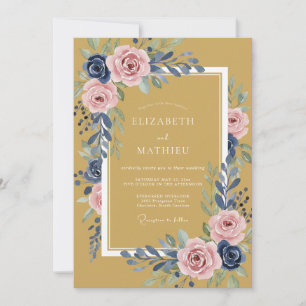 Mustard Pink Rose Classic Wedding Invitation
