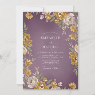 Mustard Plum Ranunculus Soft Eucalyptus Wedding Invitation
