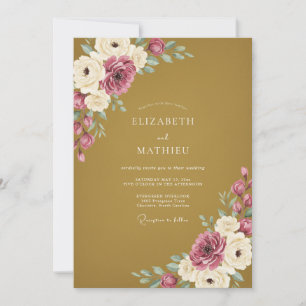 Mustard Plum Watercolor Wedding Invitation