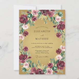 Mustard Plum Wreath Wedding Invitation
