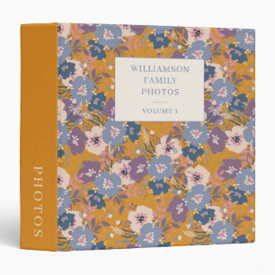 Mustard Purple Blue Floral Family Name Photo Album Binder