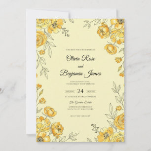 Mustard Ranunculus Painted Wedding Invitation