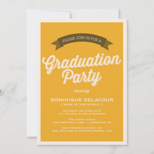 MUSTARD RETRO SCRIPT | GRADUATION PARTY INVITATION (Front)