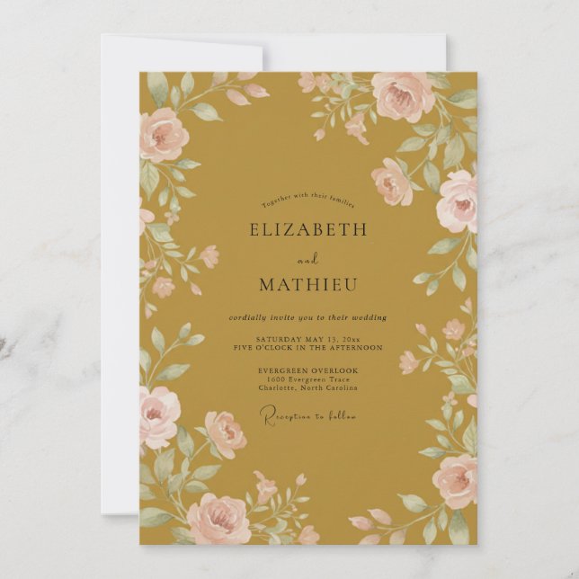 Mustard Rose Leafy Wedding Invitation (Front)
