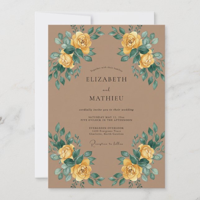 Mustard Rose Taupe Wedding Invitation (Front)
