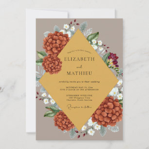 Mustard Rust Hydrangea Eucalyptus Wedding Invitation