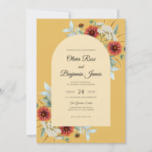 Mustard Rust Zinnia Eucalyptus Wedding Invitation