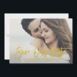 Mustard Rustic Calligraphy Save Our Date Card<br><div class="desc">Rustic save the date announcement featuring mustard yellow brush modern calligraphy and dots pattern. Similar items and other colours are available.</div>