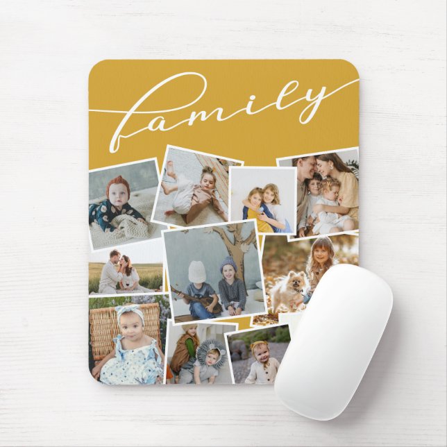 Mustard Scattered Photos Photo Collage Family Mouse Pad (With Mouse)