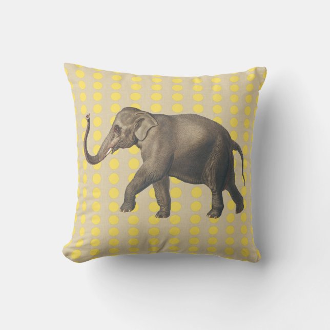 Mustard Spice Moods Dots with Elephant Throw Pillow (Front)